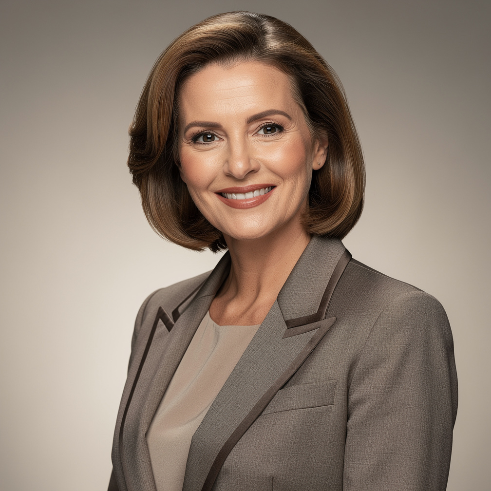 Studio portrait of a woman in elegant retro presenter outfit