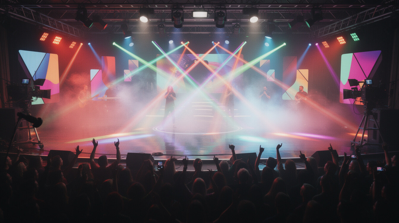 Concert stage with colourful spotlights