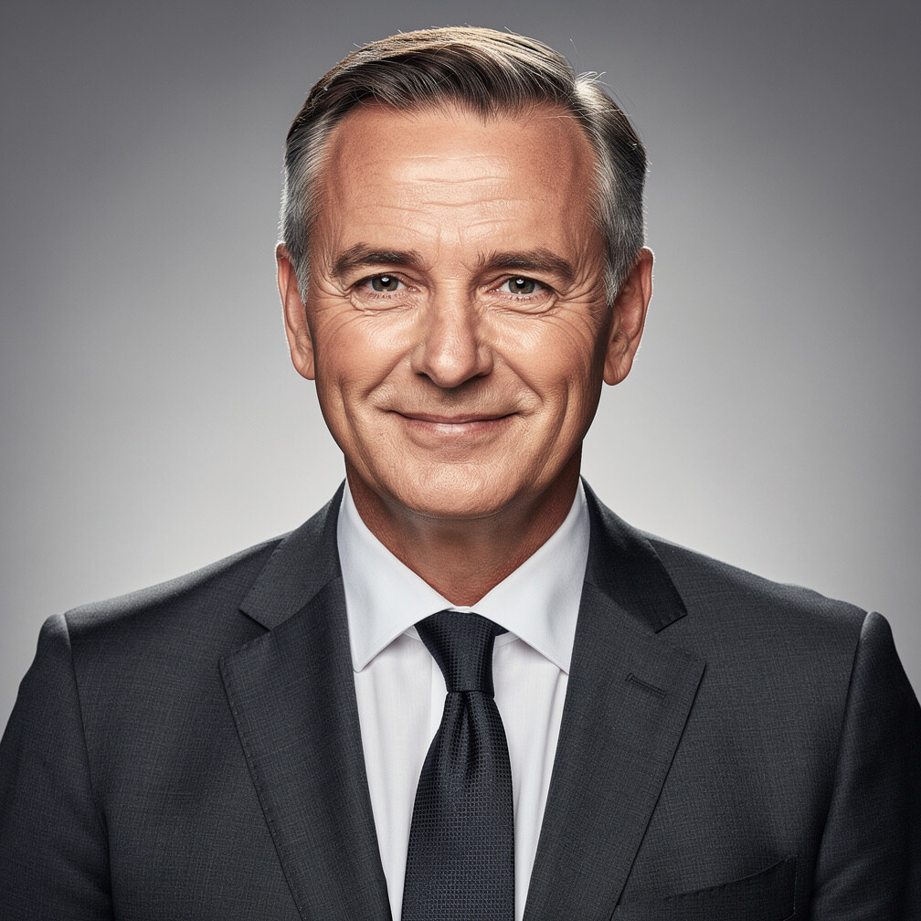 Studio portrait of a man in a suit smiling