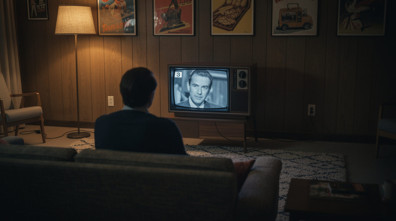 person watching old tv