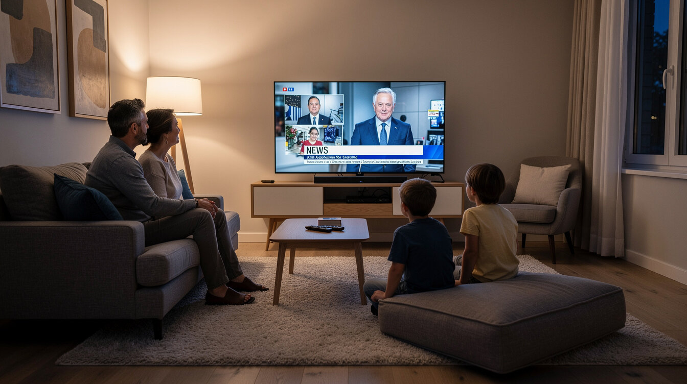 family watching television